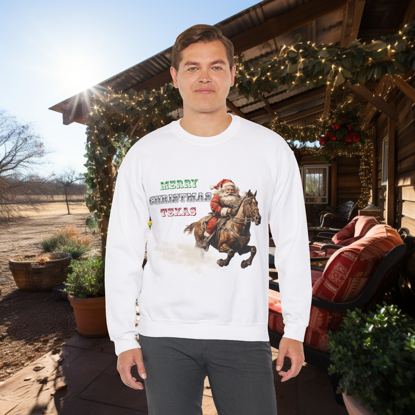Unisex "Cowboy Santa" Crewneck Sweatshirt. Christmas Sweater. Texas. Christmas. Happy Holiday. Stocking Stuffer. Unisex Sweater