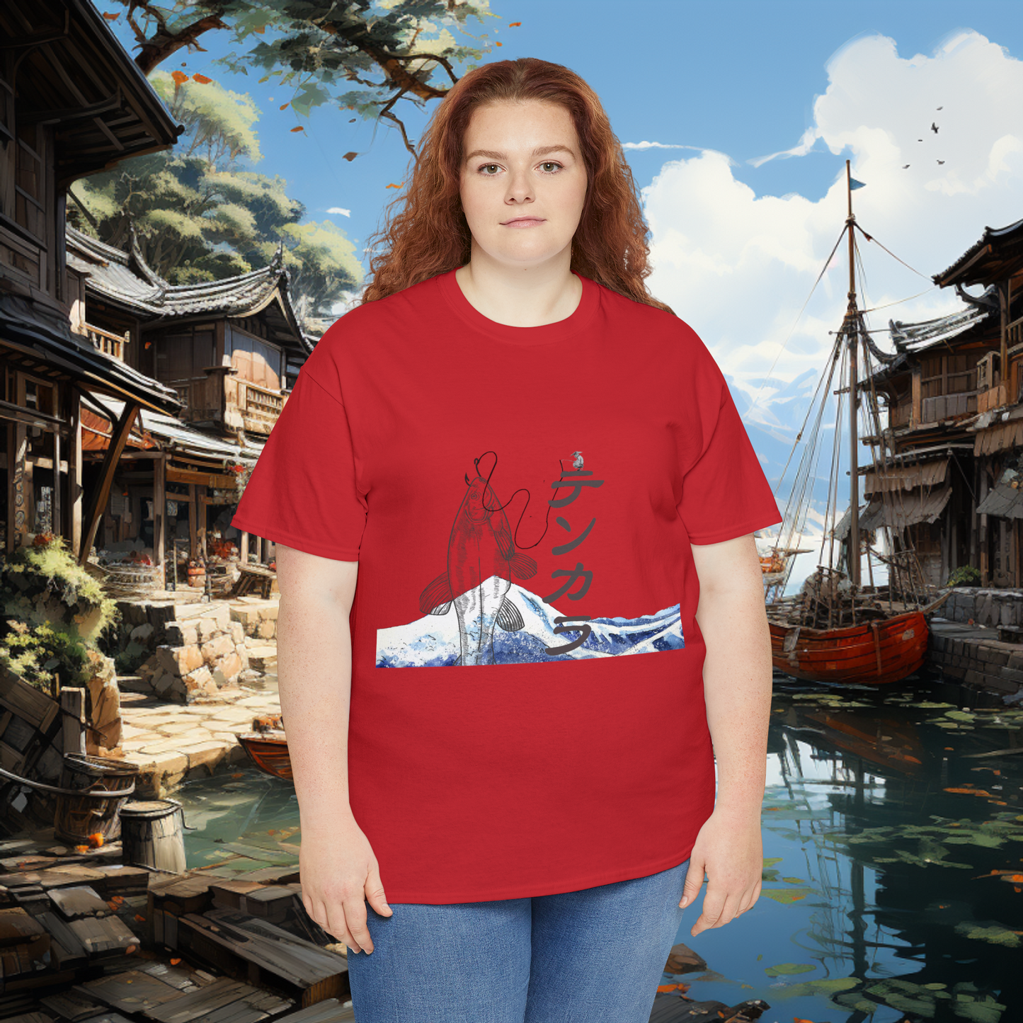 Unisex "Fly Fishing" Heavy Cotton Tee. Graphic T-Shirt, Japanese, T-Shirt, Gift For Him, Gift For Her, Fisherman, Fishing Gear,