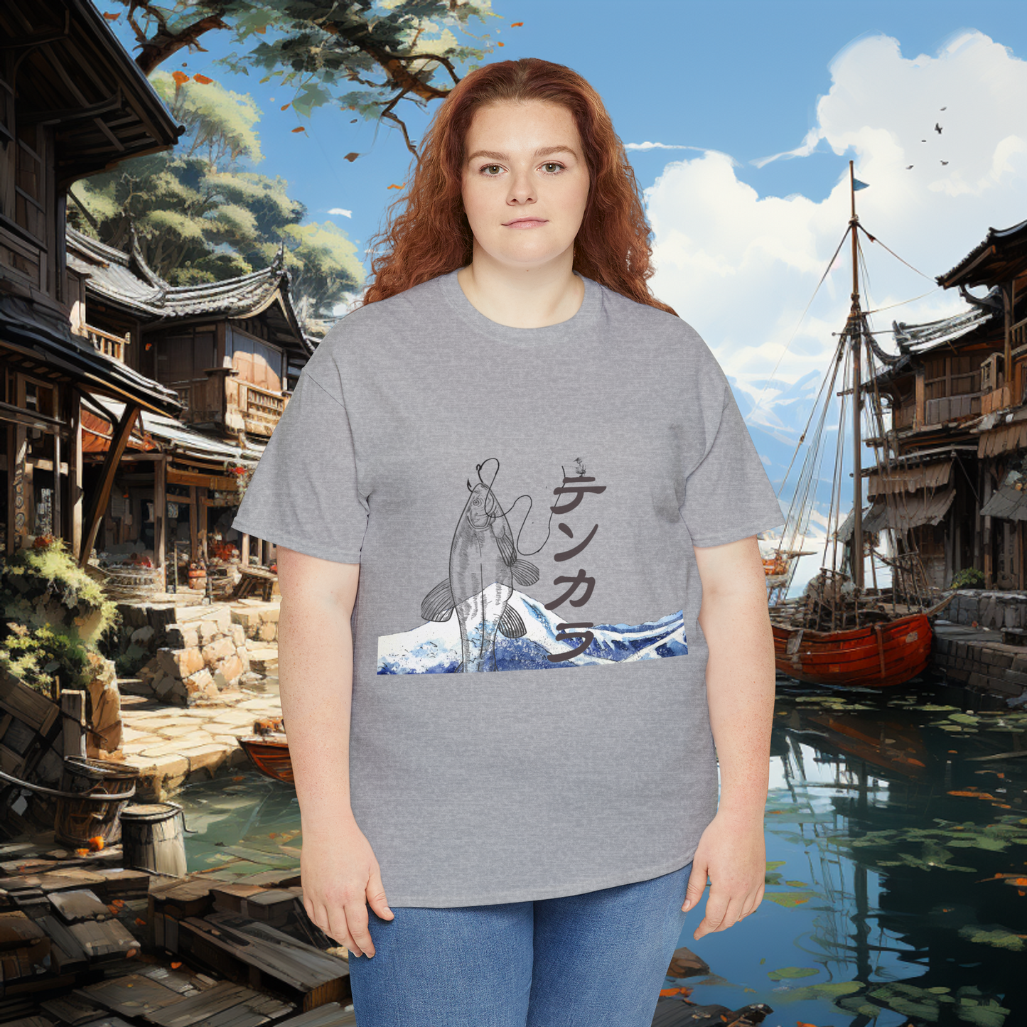 Unisex "Fly Fishing" Heavy Cotton Tee. Graphic T-Shirt, Japanese, T-Shirt, Gift For Him, Gift For Her, Fisherman, Fishing Gear,