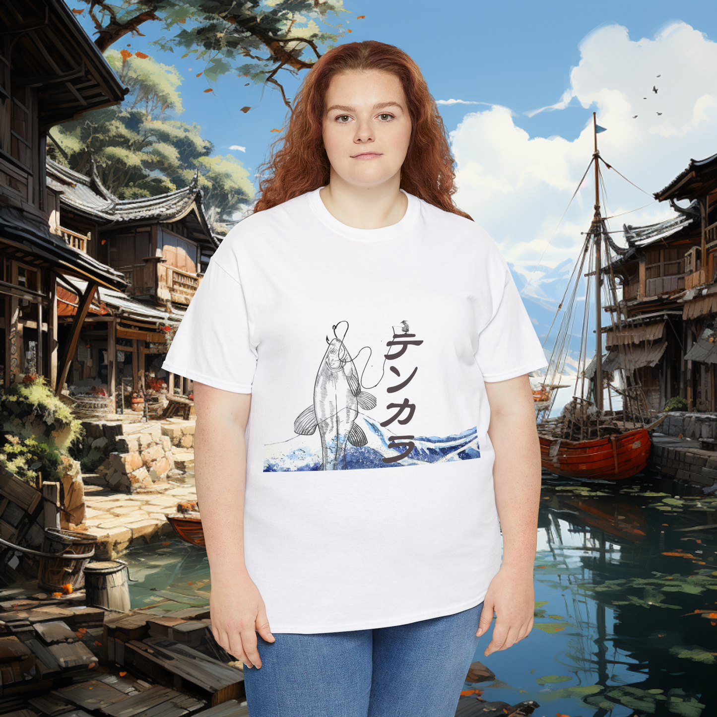 Unisex "Fly Fishing" Heavy Cotton Tee. Graphic T-Shirt, Japanese, T-Shirt, Gift For Him, Gift For Her, Fisherman, Fishing Gear,