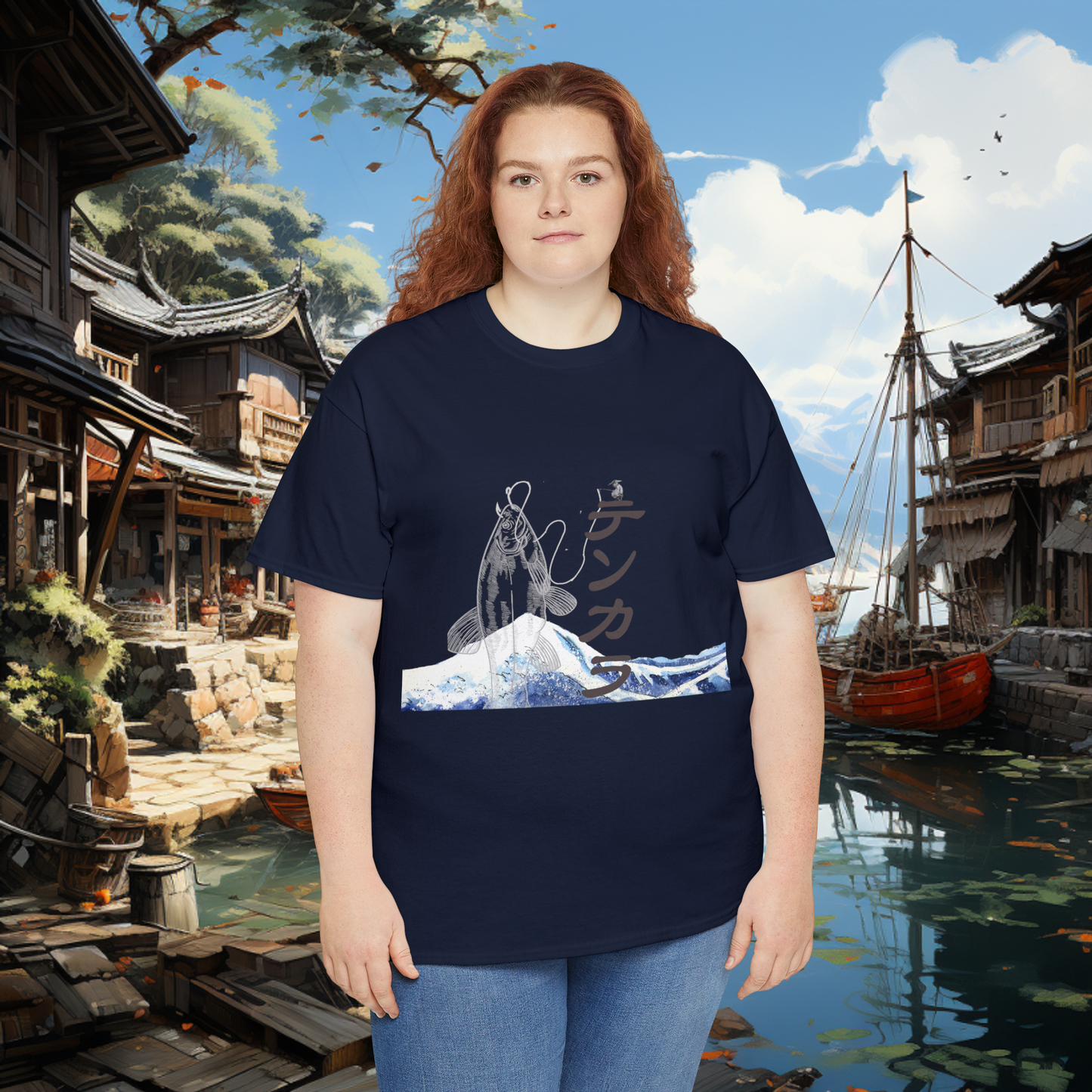 Unisex "Fly Fishing" Heavy Cotton Tee. Graphic T-Shirt, Japanese, T-Shirt, Gift For Him, Gift For Her, Fisherman, Fishing Gear,