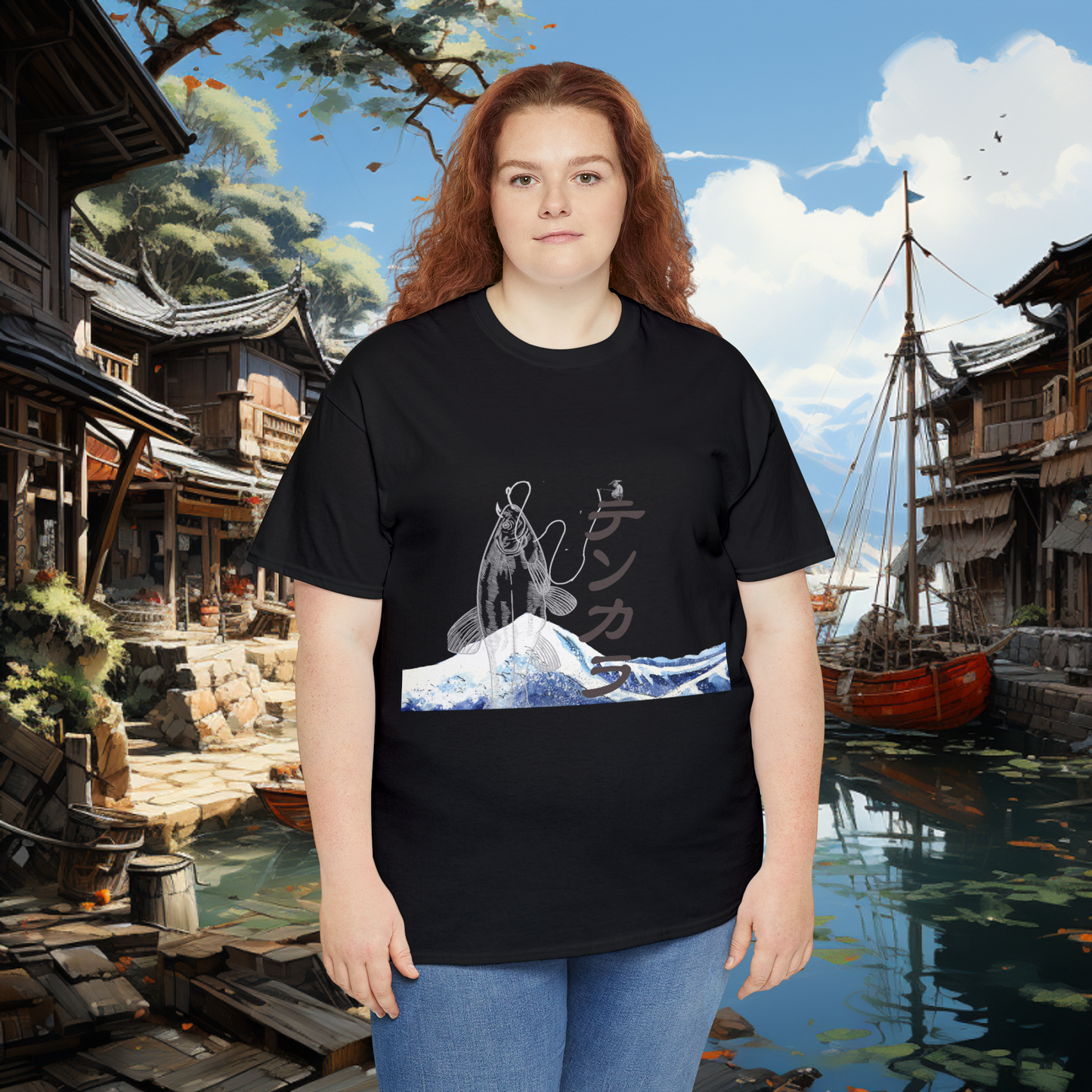 Unisex "Fly Fishing" Heavy Cotton Tee. Graphic T-Shirt, Japanese, T-Shirt, Gift For Him, Gift For Her, Fisherman, Fishing Gear,